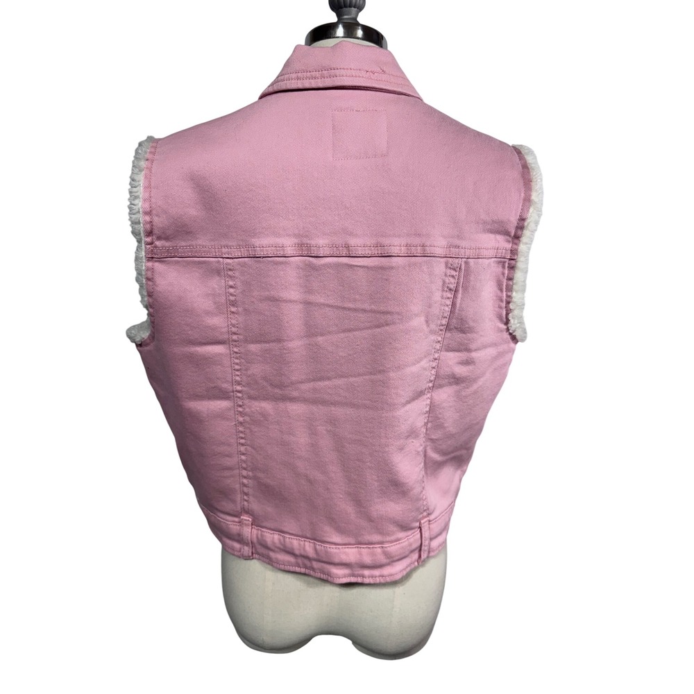 Celebrity Pink Sherpa Lined Pink Denim Vest Cropped Y2K Women's L - Picture 6 of 6